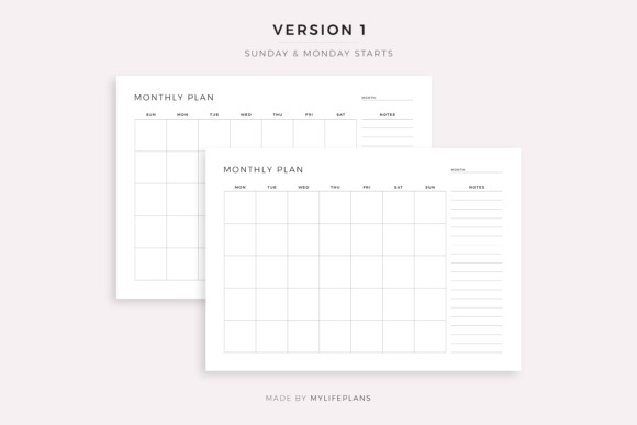 monthly planner template printable with undated grid and notes section for easy month-at-a-glance planning