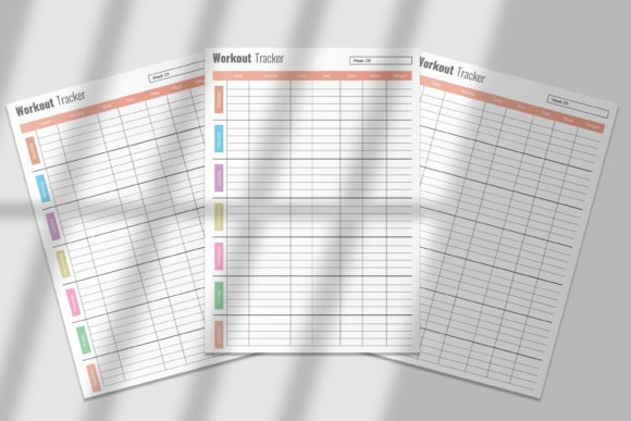 Minimalist workout planner template sheets for tracking sets, reps, weights, time, and distance in US Letter, A4, and A5